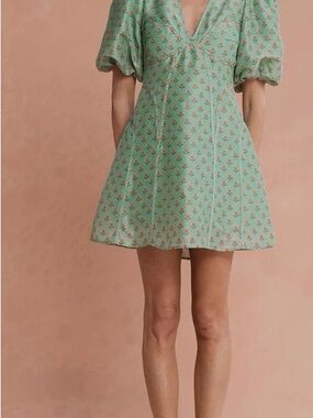 Floral Puff-Sleeve Mini Dress by Lovaan Adeline